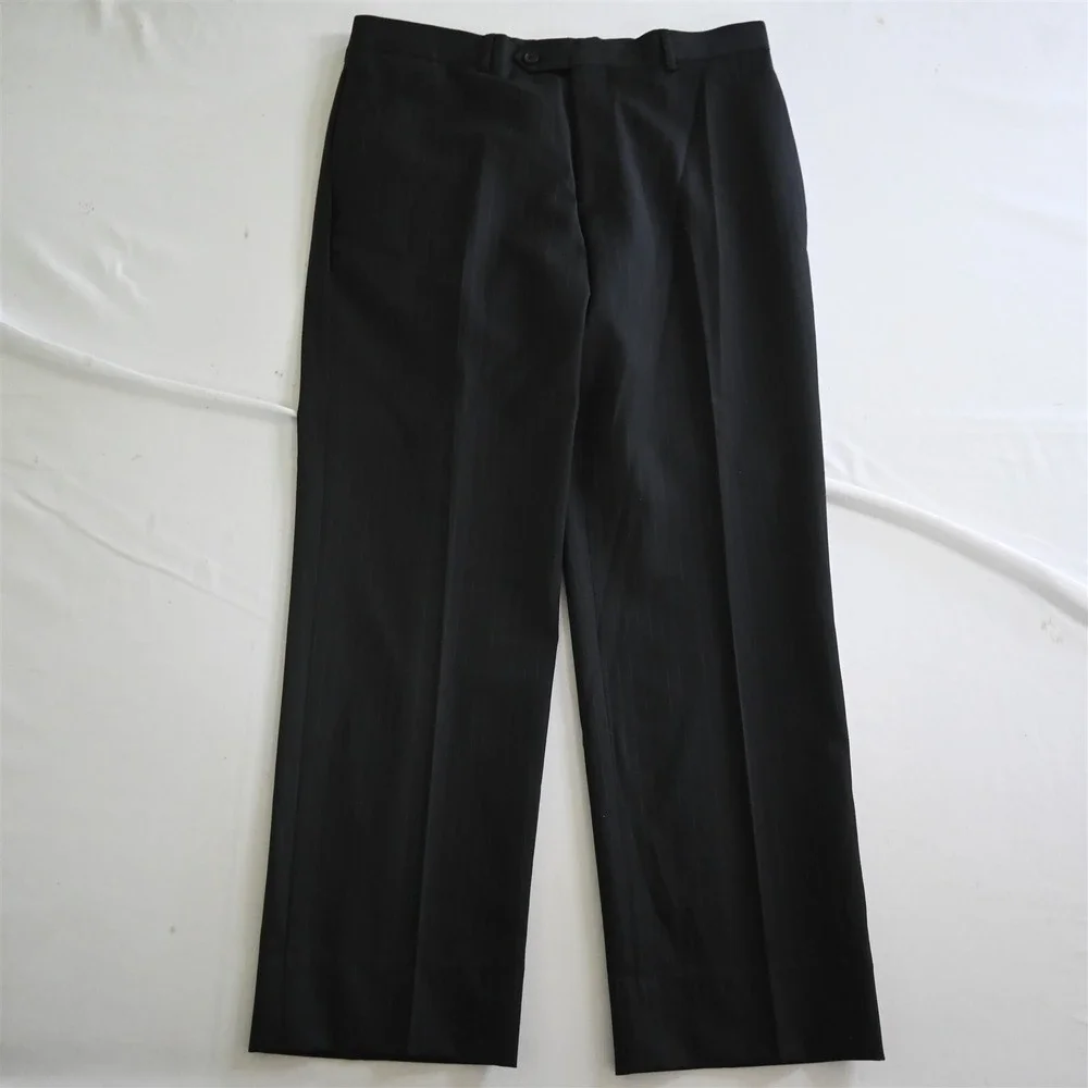 Pronto Uomo Platinum 40S 33x29 Black Striped 100% Wool Mens Jacket Pants‎ Suit